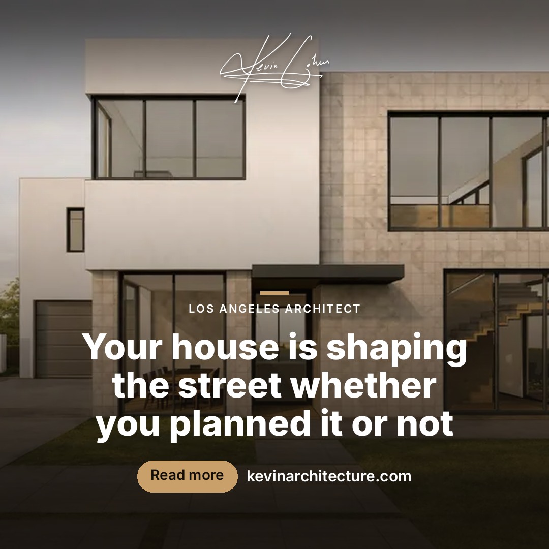 Architectural study illustration of a single-family house placed within a neighborhood street context